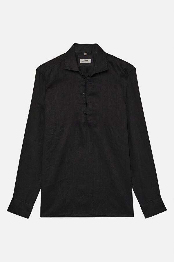 Relax Fit Black Linen Men's Shirt