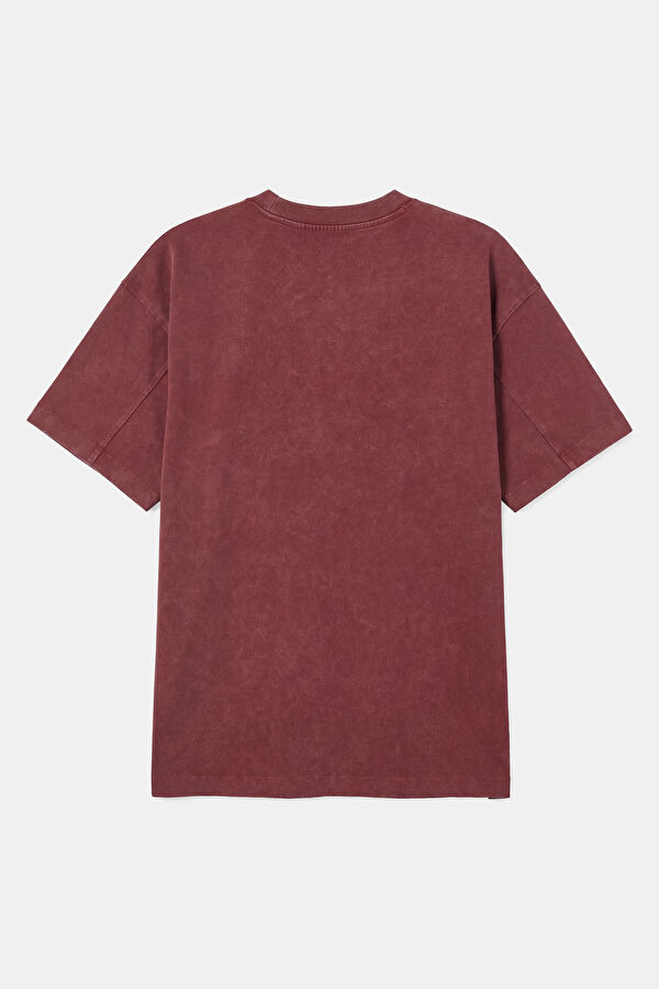 Relax Fit Brick Red Crew Neck Embroidered Men's T-Shirt 2