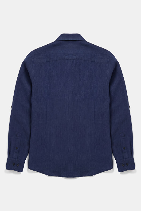 Relax Fit Navy Blue Linen Men's Shirt 2