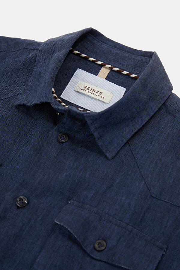 Relax Fit Navy Blue Linen Men's Shirt 3