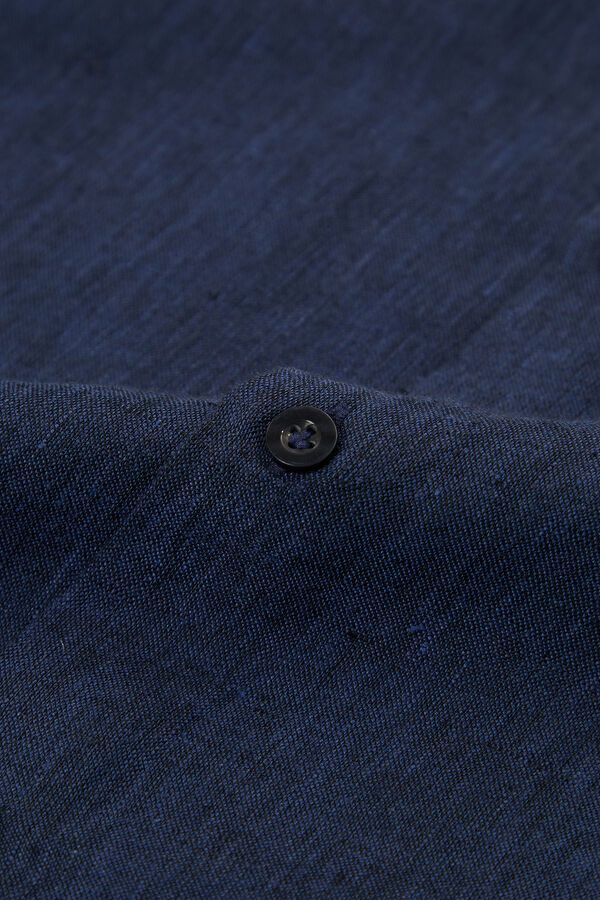 Relax Fit Navy Blue Linen Men's Shirt 4