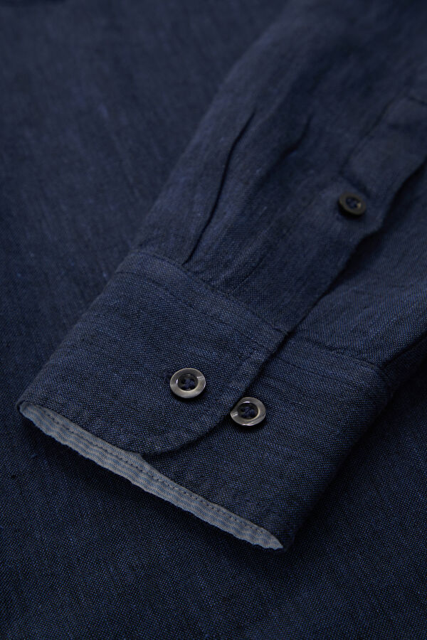 Relax Fit Navy Blue Linen Men's Shirt 5