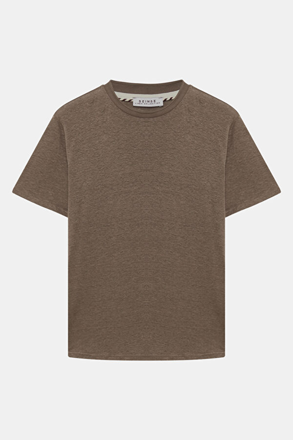 Relax Fit Brown Crew Neck Linen Men's T-Shirt