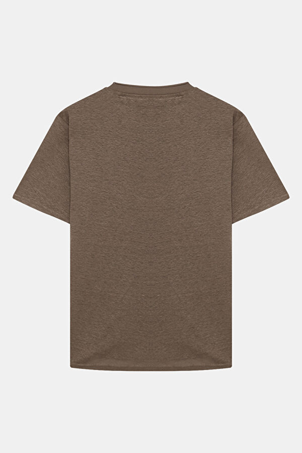 Relax Fit Brown Crew Neck Linen Men's T-Shirt 2