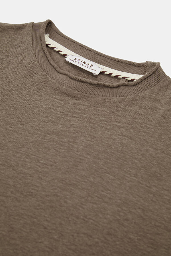Relax Fit Brown Crew Neck Linen Men's T-Shirt 3