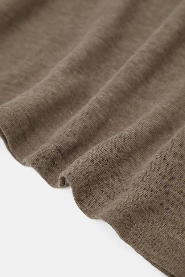 Relax Fit Brown Crew Neck Linen Men's T-Shirt 4
