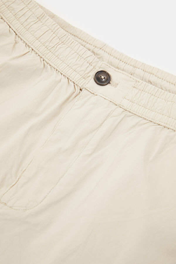 Beige Cotton Elastane Men's Shorts 3