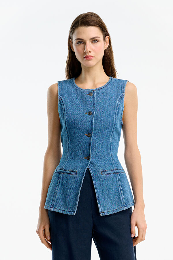 Blue Sleeveless Women's Blouse