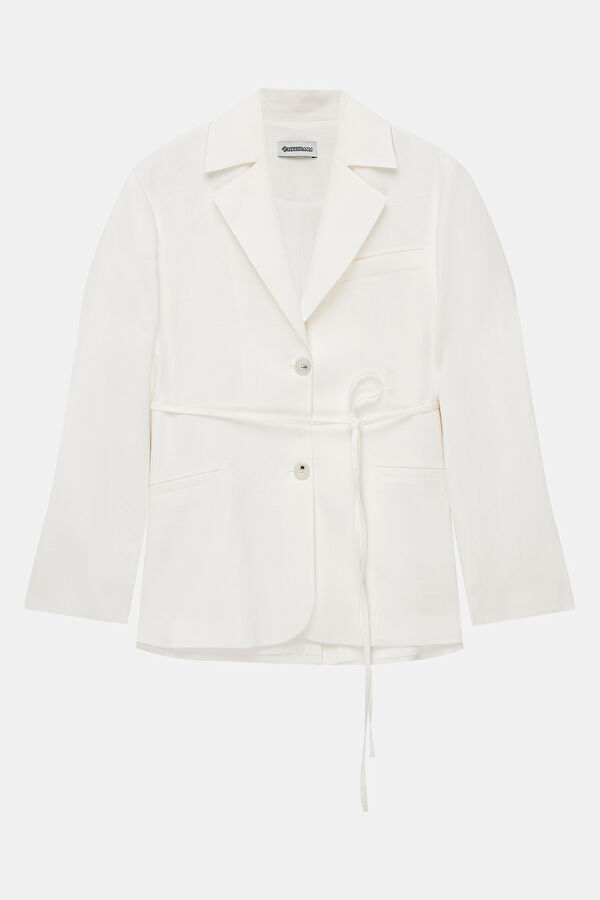 White Buttoned Linen Women's Jacket