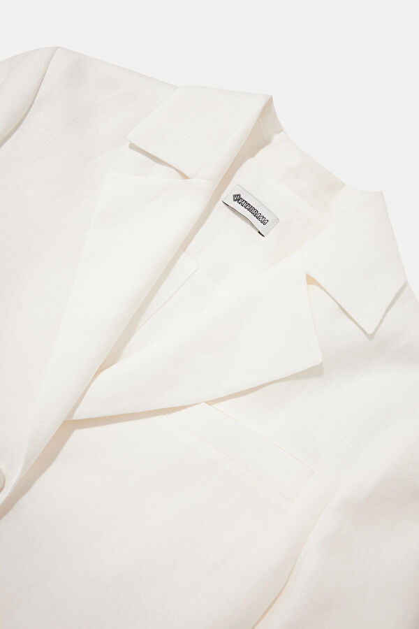 White Buttoned Linen Women's Jacket 3