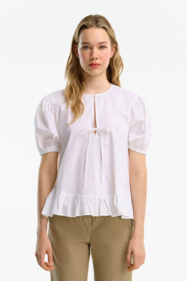 Ecru Short-Sleeved Women's Blouse
