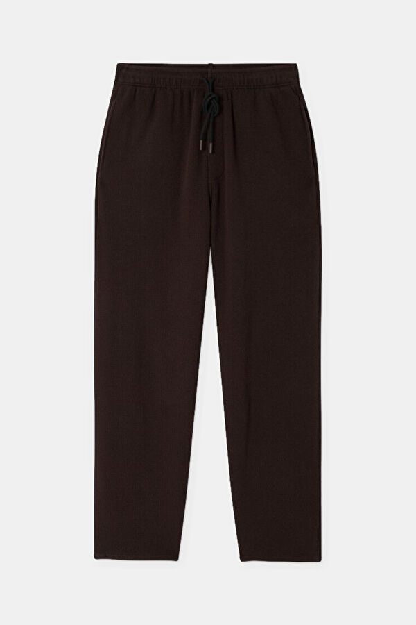 Dark Brown Wide Leg Cotton Elastane Men's Sports Trousers