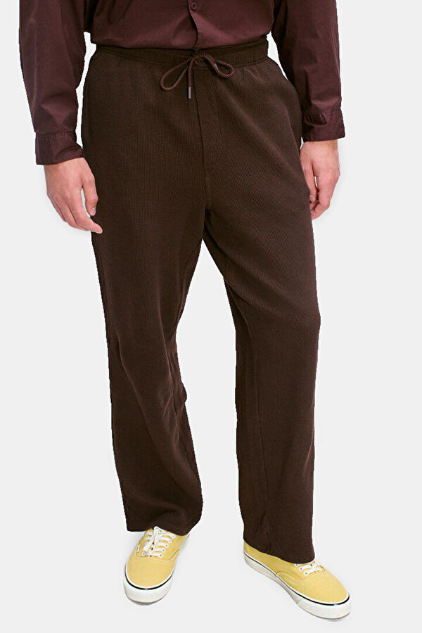 Dark Brown Wide Leg Cotton Elastane Men's Sports Trousers 3