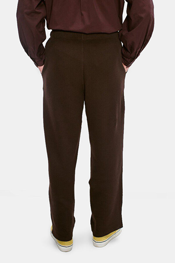 Dark Brown Wide Leg Cotton Elastane Men's Sports Trousers 4