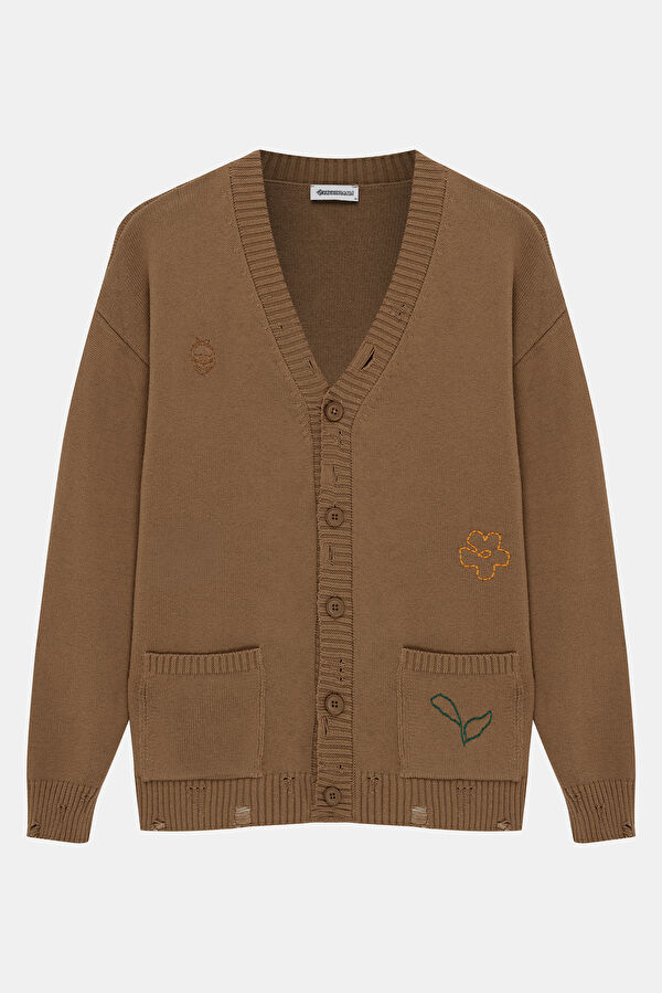 Camel Embroidered Knit Men's Cardigan 4