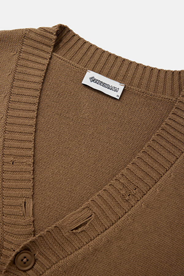 Camel Embroidered Knit Men's Cardigan 6