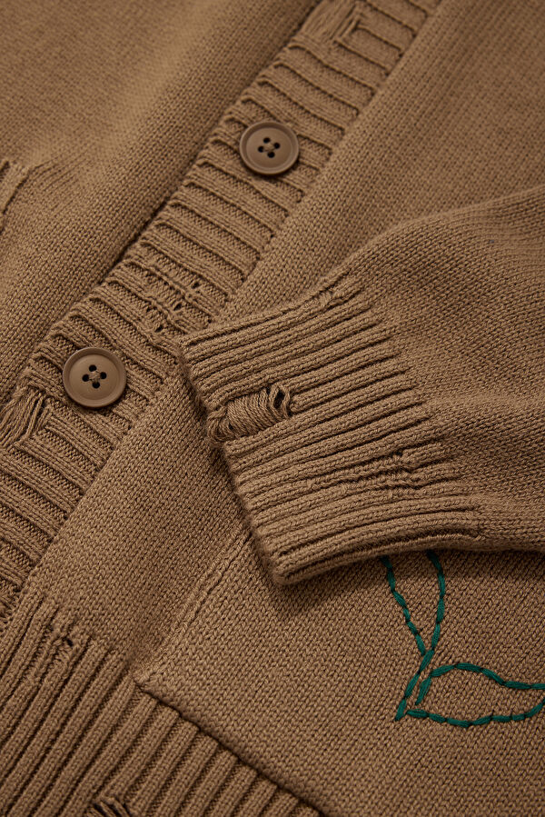 Camel Embroidered Knit Men's Cardigan 7