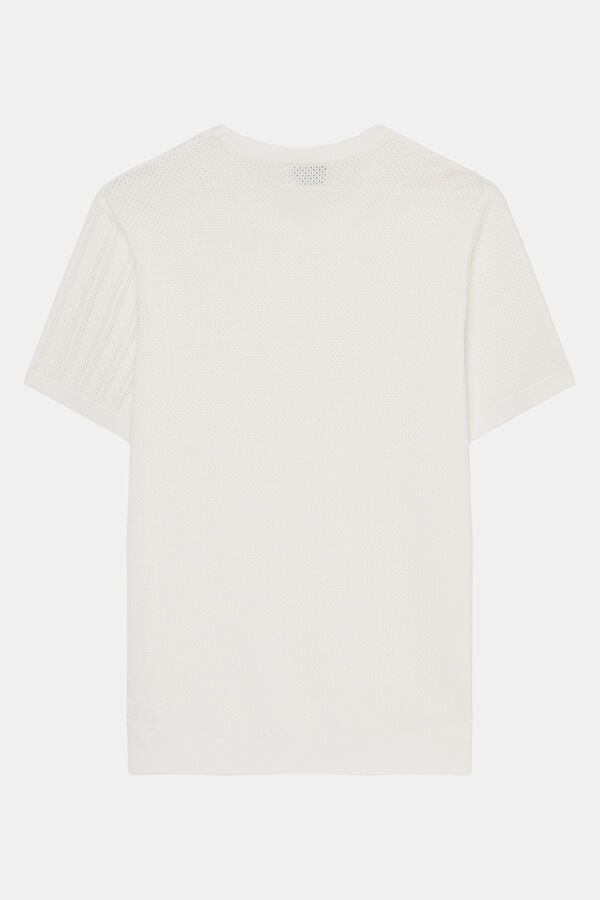 Ekru Bisiklet Yaka Örgü Desenli Erkek T-Shirt 2