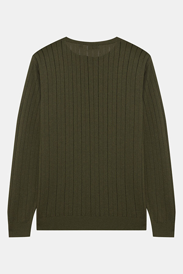Khaki Striped Pattern Viscose Knit Men's Sweater 2