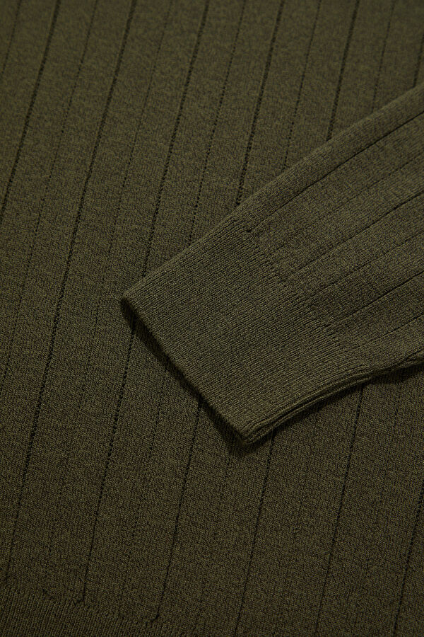 Khaki Striped Pattern Viscose Knit Men's Sweater 4