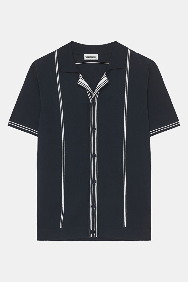 Navy Regular Striped Patterned Men's T-Shirt