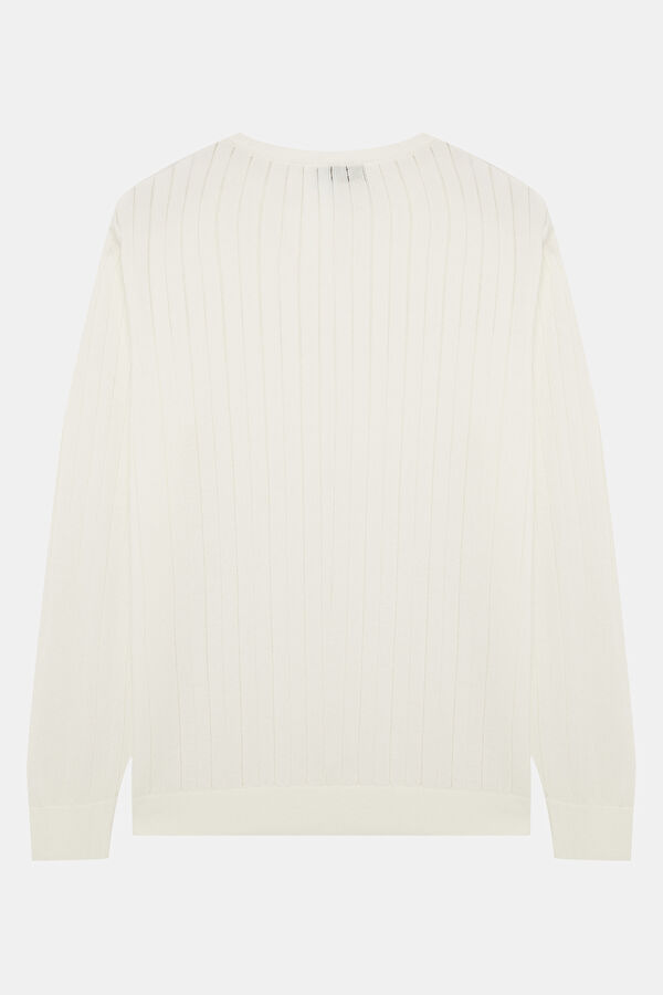 Ecru Striped Pattern Viscose Knit Men's Sweater 2