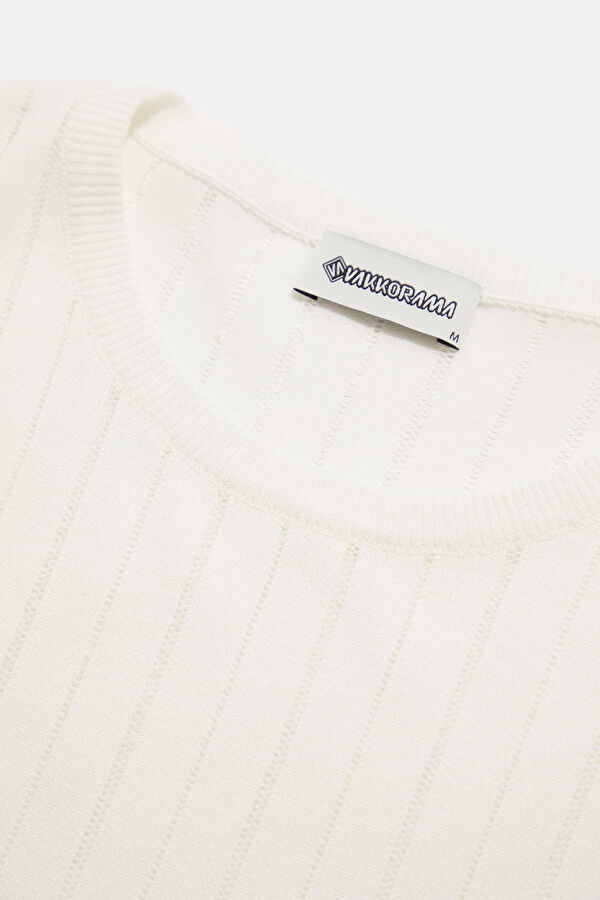 Ecru Striped Pattern Viscose Knit Men's Sweater 3