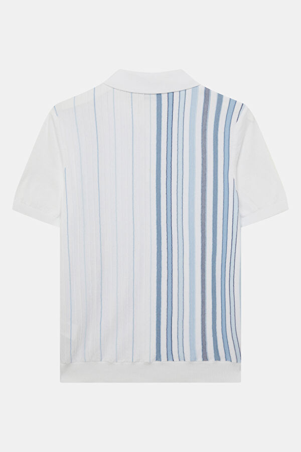 White Polo Collar Striped Pattern Men's T-Shirt 2