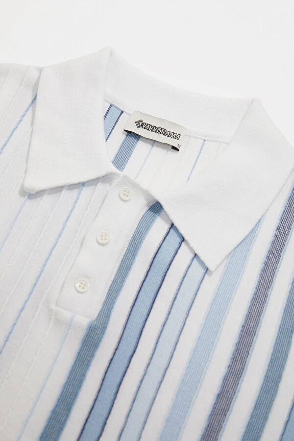 White Polo Collar Striped Pattern Men's T-Shirt 3