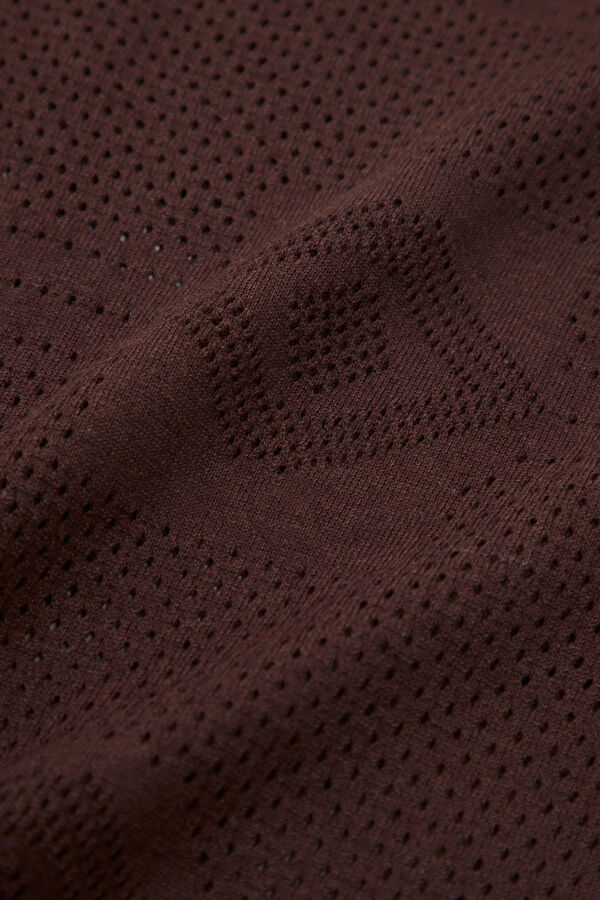 Brown Polo Collar Knitted Patterned Men's T-Shirt 4