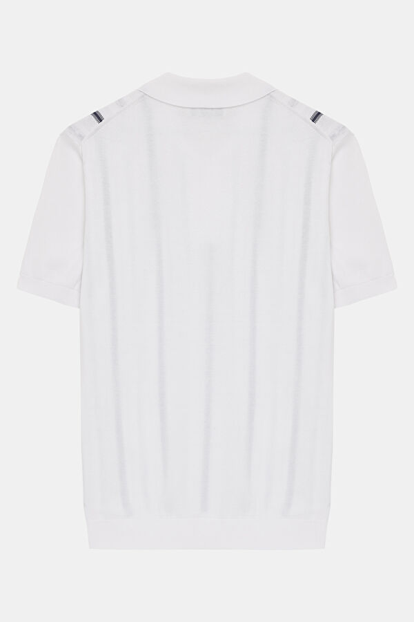 White Polo Collar Striped Pattern Men's T-Shirt 2