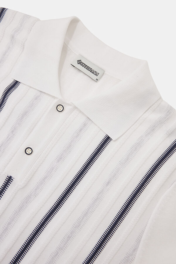 White Polo Collar Striped Pattern Men's T-Shirt 3