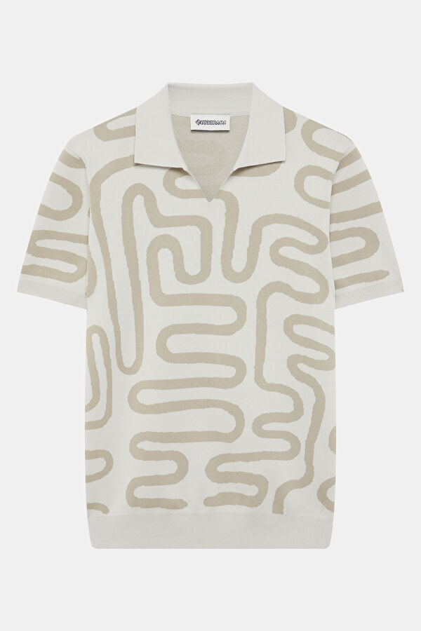 Stone Polo Collar Patterned Men's T-Shirt 3
