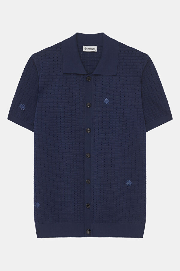 Navy Polo Collar Embroidered Men's T-Shirt 4