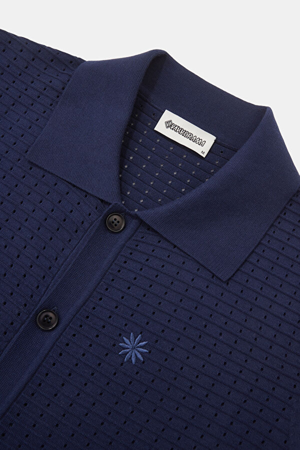 Navy Polo Collar Embroidered Men's T-Shirt 6