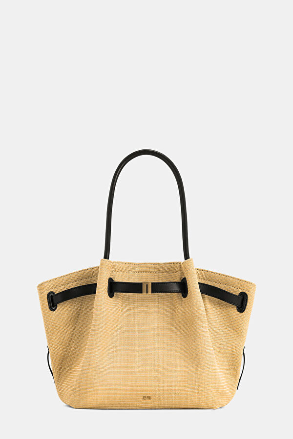 Hana Medium Faux Straw Tote Beige Bag 3