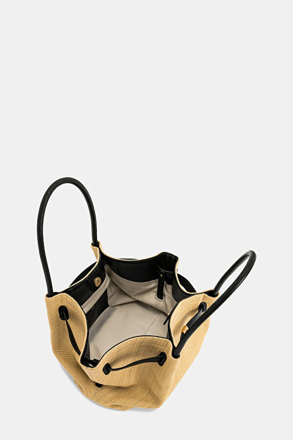 Hana Medium Faux Straw Tote Beige Bag 5
