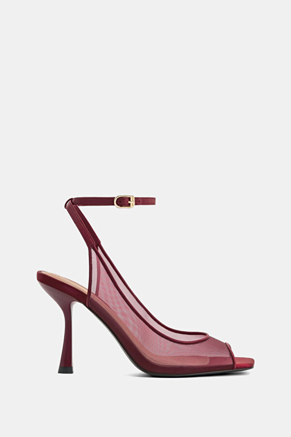 Serenity Open Toe Mesh Slingback Bordo Kadın Ayakkabı