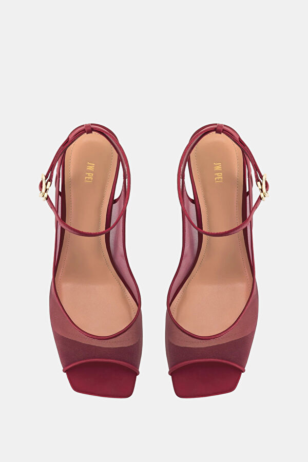 Serenity Open Toe Mesh Slingback Bordo Kadın Ayakkabı 4