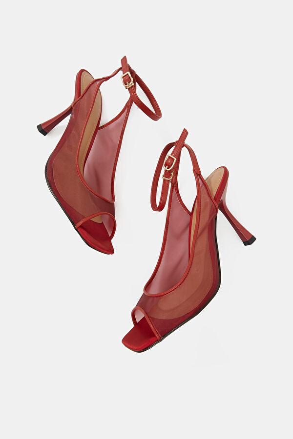 Serenity Open Toe Mesh Slingback Bordo Kadın Ayakkabı 5