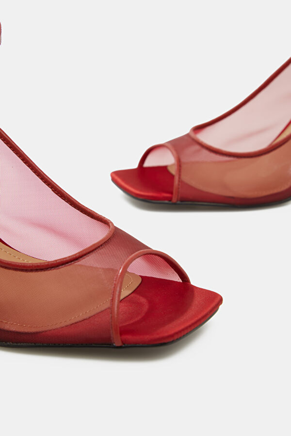 Serenity Open Toe Mesh Slingback Bordo Kadın Ayakkabı 6