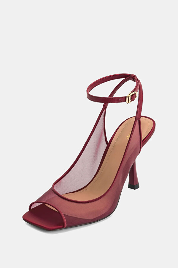 Serenity Open Toe Mesh Slingback Bordo Kadın Ayakkabı 7