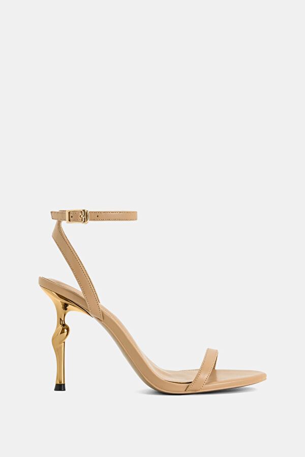 Alivia Gold Metal Heel Khaki Women's Shoes