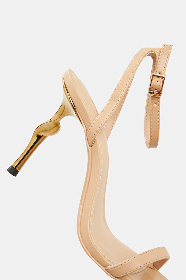 Alivia Gold Metal Heel Khaki Women's Shoes 6