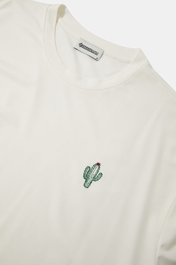 Ecru Crew Neck Embroidered Men's T-Shirt 6
