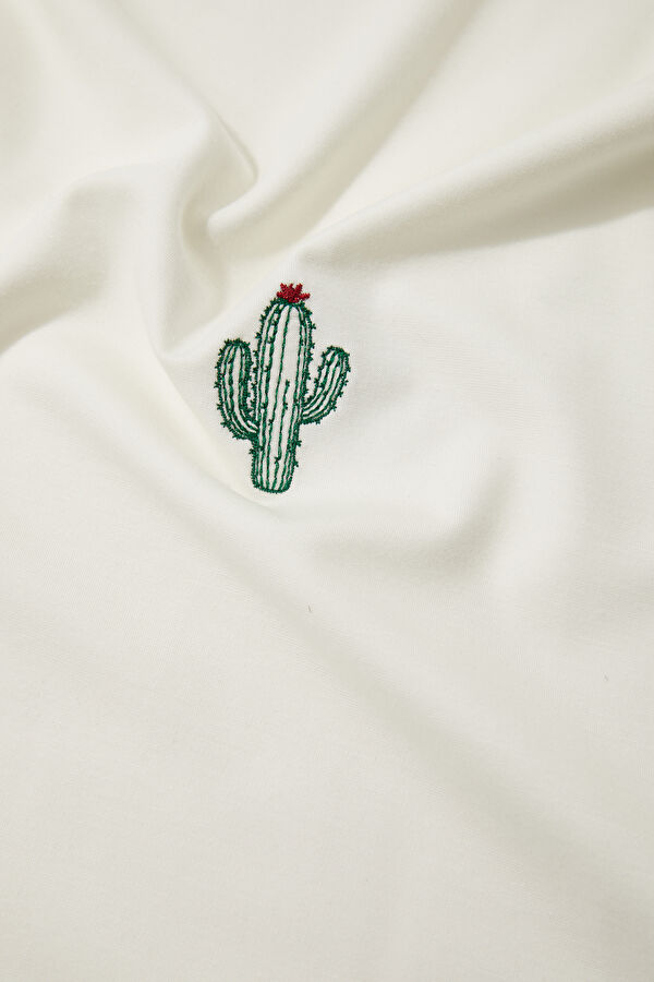 Ecru Crew Neck Embroidered Men's T-Shirt 7