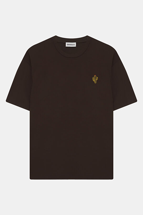 Brown Crew Neck Embroidered Men's T-Shirt 4