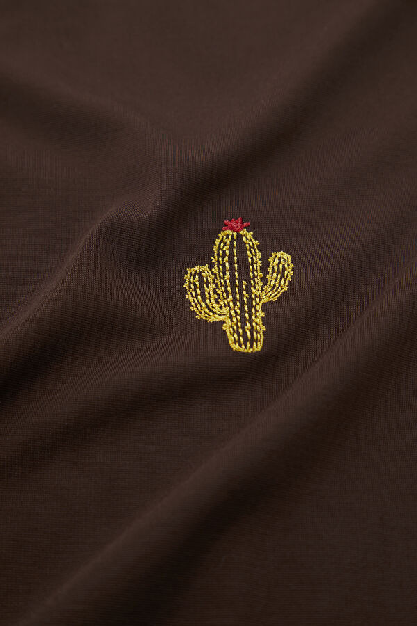 Brown Crew Neck Embroidered Men's T-Shirt 7