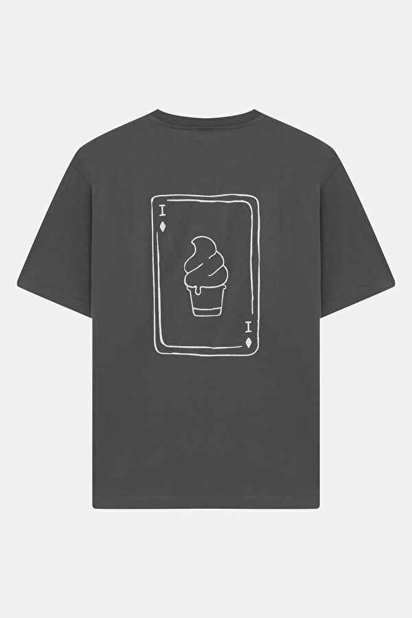 Dark Grey Crew Neck Embroidered Men's T-Shirt 2