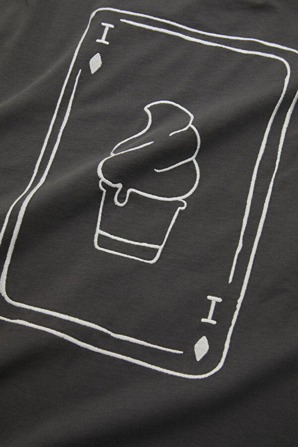 Dark Grey Crew Neck Embroidered Men's T-Shirt 4